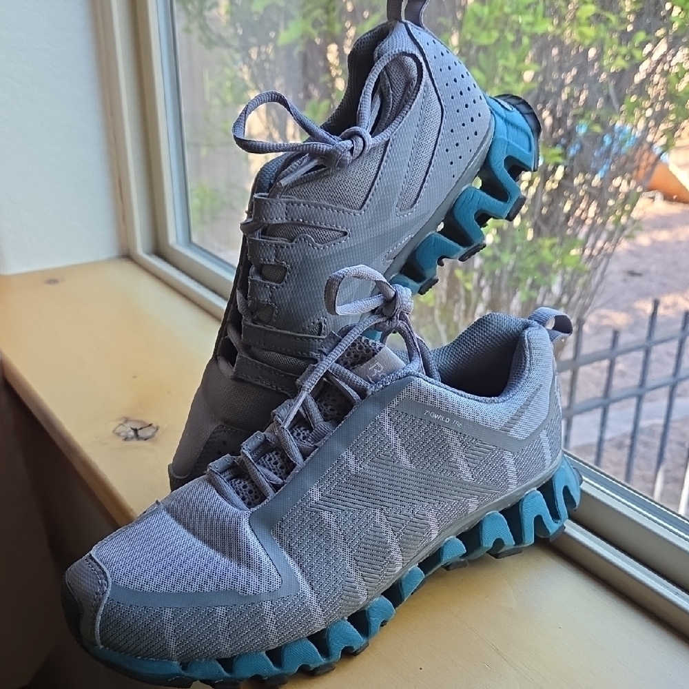 Gray and Blue Athletic Shoes